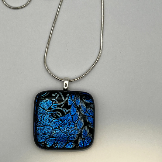 Fused Glass Blue Leaf Necklace