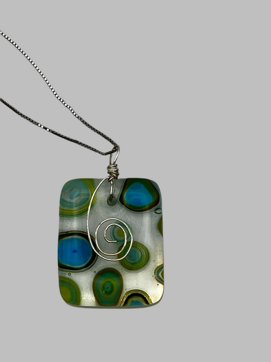 Fused Glass Silver Swirl on Dots