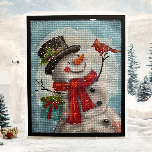 Snowman with Cardinal
